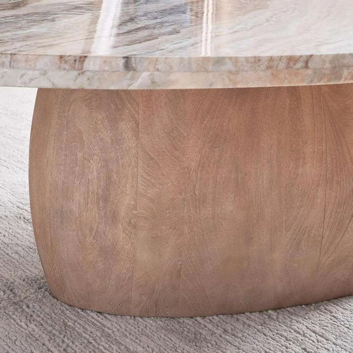 Hayden Coffee Table Marble Oval - Cream & Brown