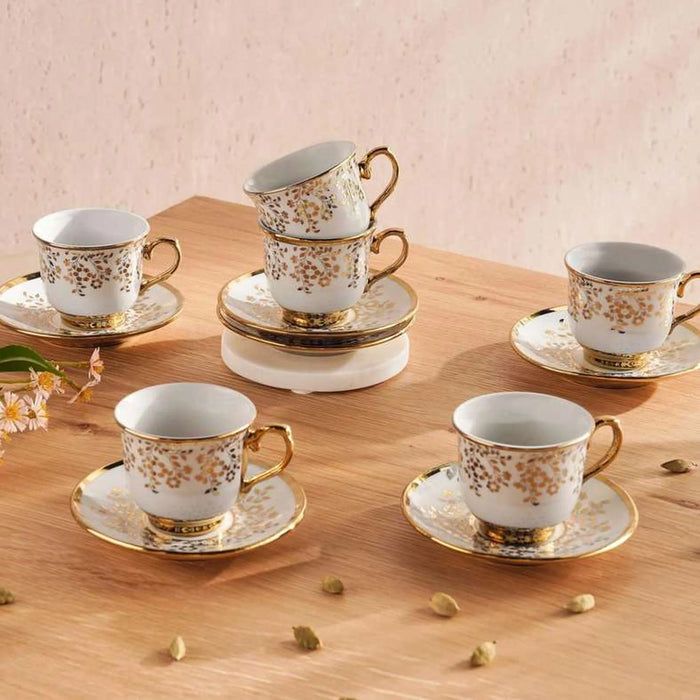 Hazal 12-Piece Espresso Cup & Saucer Set 90Ml -White & Gold