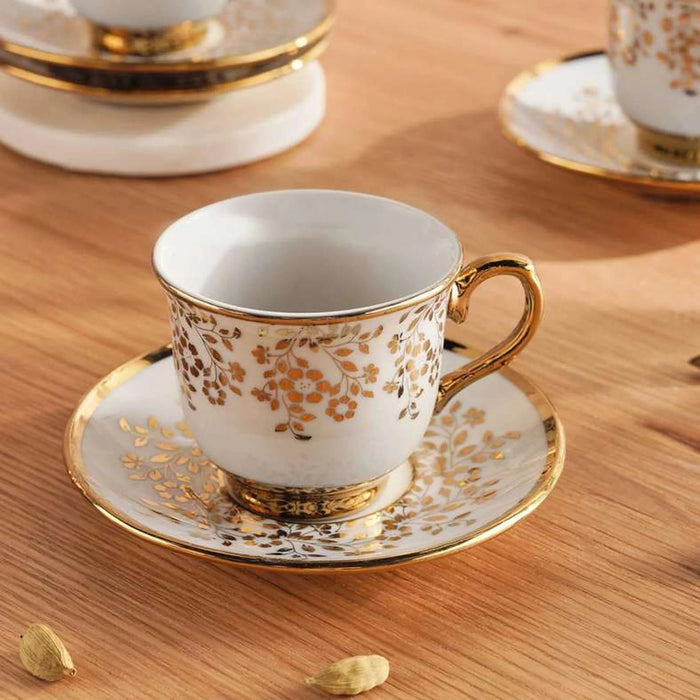 Hazal 12-Piece Espresso Cup & Saucer Set 90Ml -White & Gold