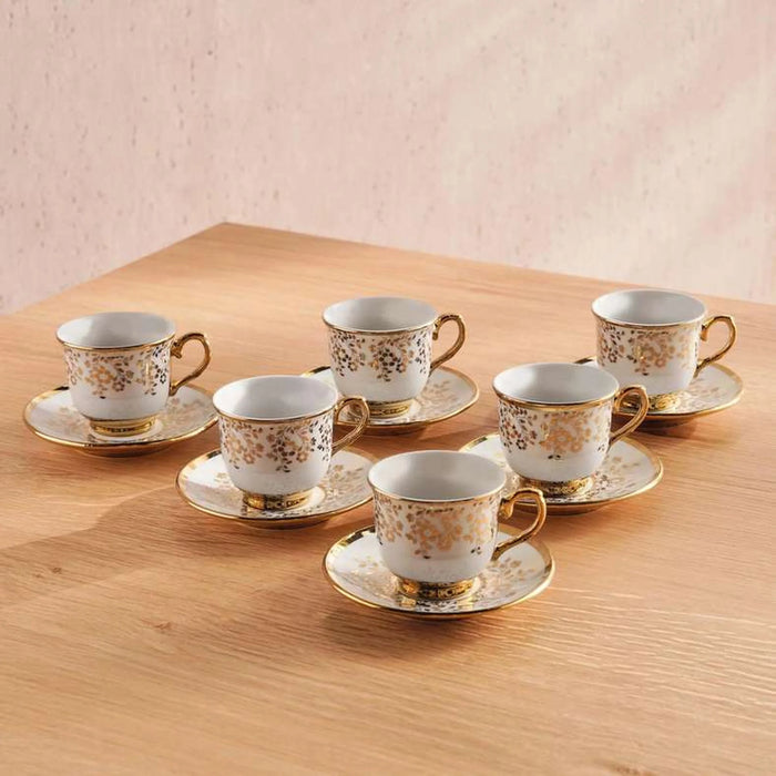 Hazal 12-Piece Espresso Cup & Saucer Set 90Ml -White & Gold