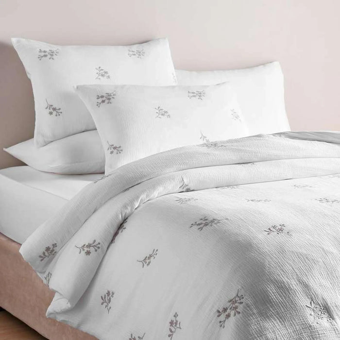 Heather Disty Embroidery Gauze Cotton 3-Piece King Duvet Cover Set 230X220Cm - White