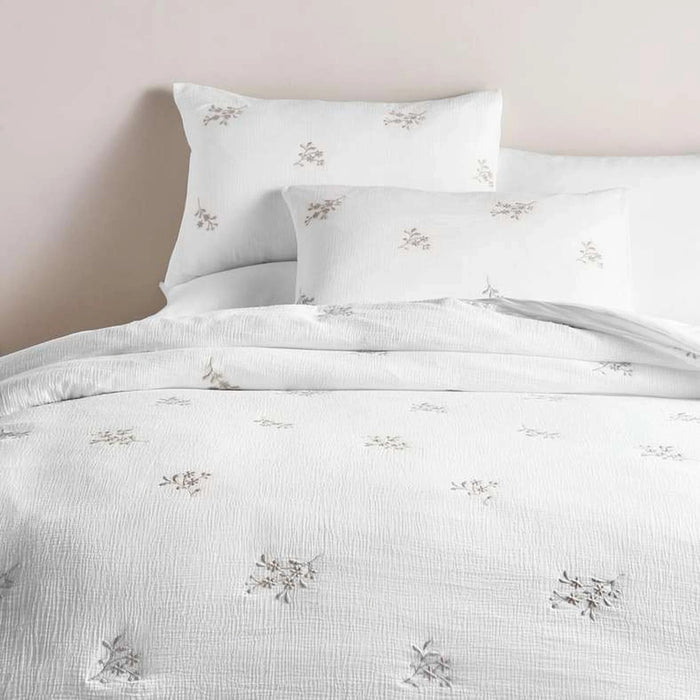 Heather Disty Embroidery Gauze Cotton 3-Piece King Duvet Cover Set 230X220Cm - White