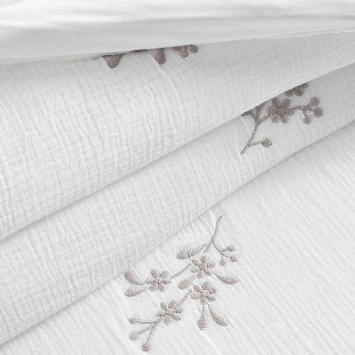Heather Disty Embroidery Gauze Cotton 3-Piece King Duvet Cover Set 230X220Cm - White