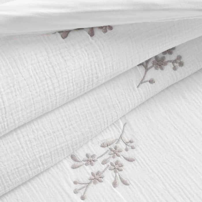 Heather Disty Embroidery Gauze Cotton 3-Piece Queen Duvet Cover Set 200X200Cm - White