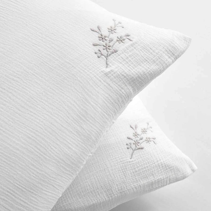 Heather Disty Embroidery Gauze Cotton 3-Piece Queen Duvet Cover Set 200X200Cm - White