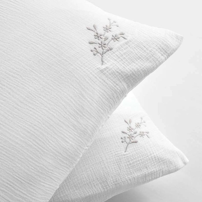 Heather Disty Embroidery Gauze Cotton 3-Piece Super King Duvet Cover Set 260X220Cm - White