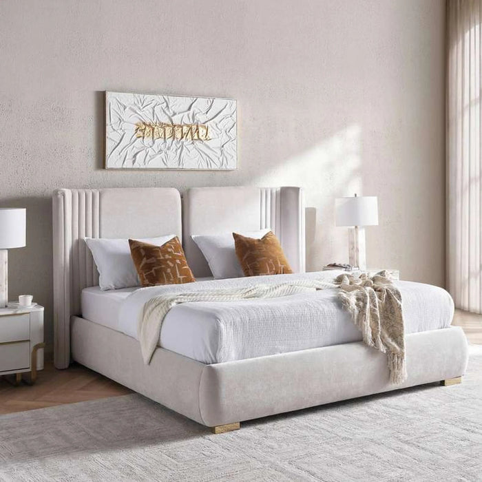 Heave King Bed 180X200 With Led Headboard - Ash White