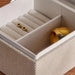 Herringbone Linen & Suede 2 Tier Jewelry  Case With Glass Lid 15.3X16X10Cm- Beige Pan Home