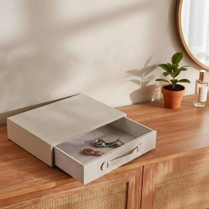 Herringbone Linen & Suede Jewelry Drawer Box 34X24X8Cm - Beige Pan Home