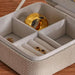 Herringbone Linen & Suede Travel Jewelry  Case 15.2X15.5X6.5Cm- Beige Pan Home