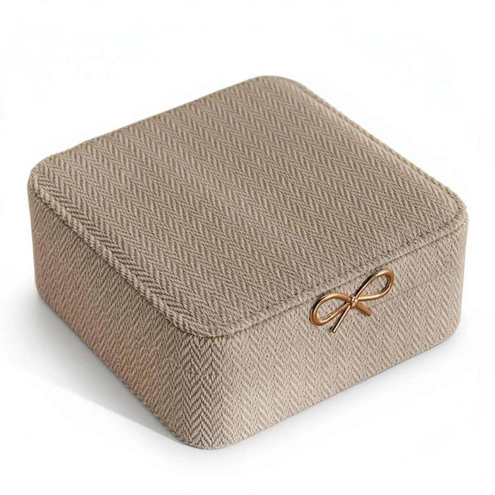 Herringbone Linen & Suede Travel Jewelry  Case 15.2X15.5X6.5Cm- Beige Pan Home