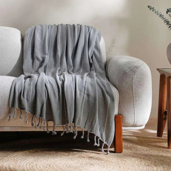 Herringbone Stripe Woven Throw 130X170 Cm- Grey Pan Home