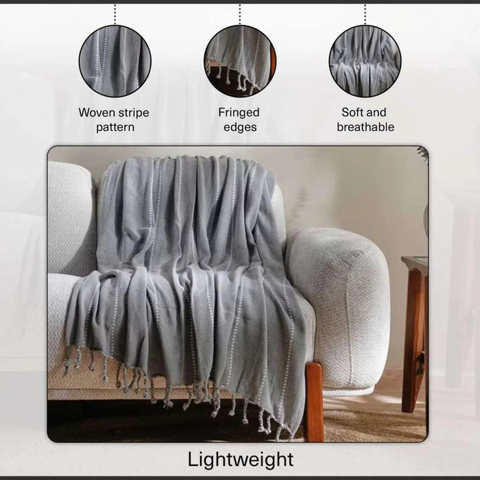Herringbone Stripe Woven Throw 130X170 Cm- Grey Pan Home