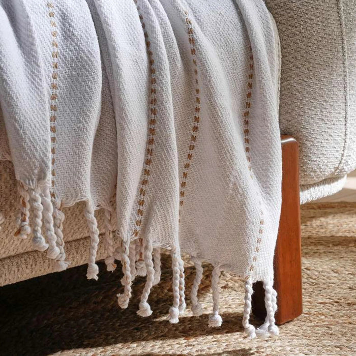 Herringbone Stripe Woven Throw 130X170 Cm- White Pan Home