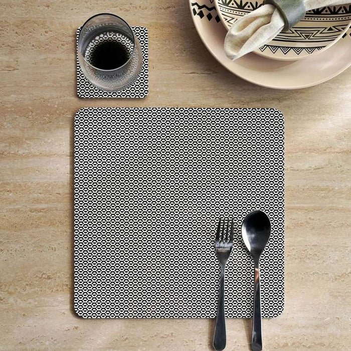 Hexagon 8 Piece Corkback Placemat And Coaster Set 30X30Cm - Black