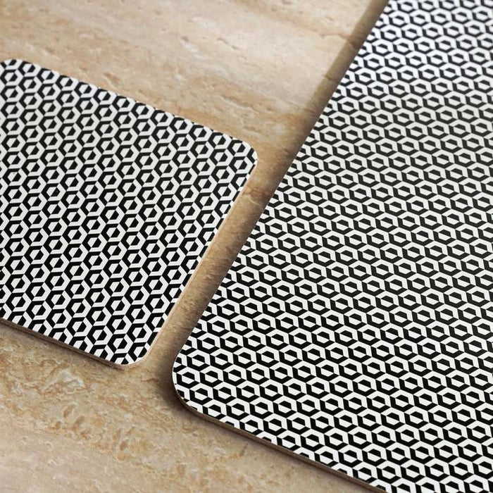 Hexagon 8 Piece Corkback Placemat And Coaster Set 30X30Cm - Black