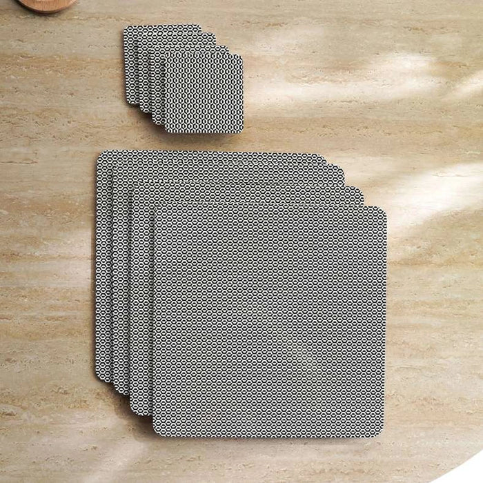 Hexagon 8 Piece Corkback Placemat And Coaster Set 30X30Cm - Black