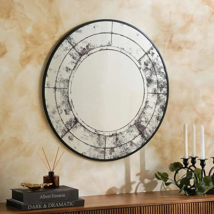 Hinzy Metal Frame Wall Mirror Dia 80Cm - Black Pan Home