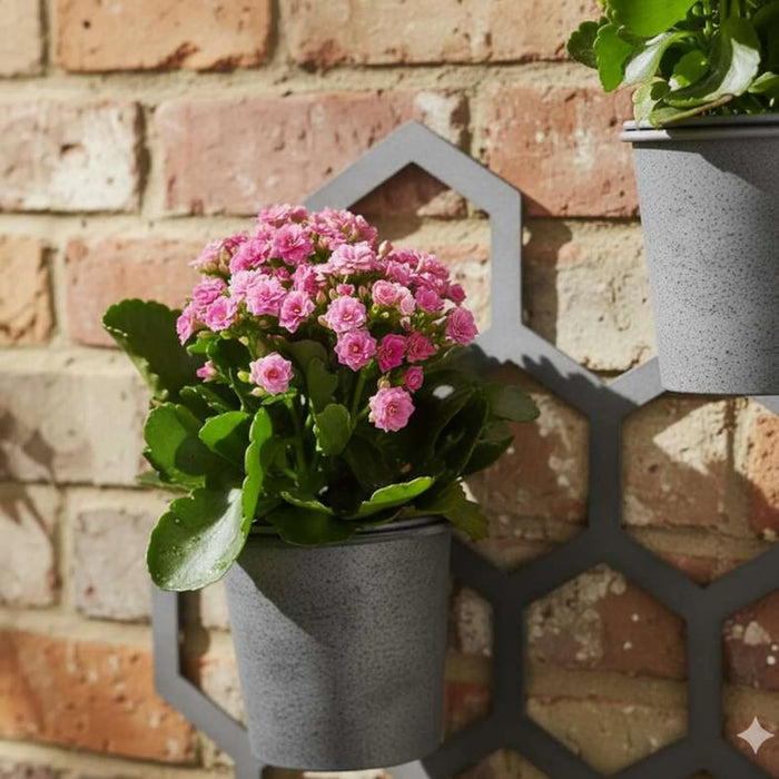 Hive Metal 4Pc Set Wall Hanging With 3 Planters 70.8X15.8X75Cm - Grey