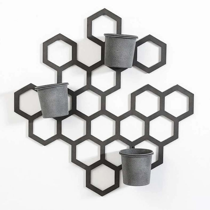 Hive Metal 4Pc Set Wall Hanging With 3 Planters 70.8X15.8X75Cm - Grey