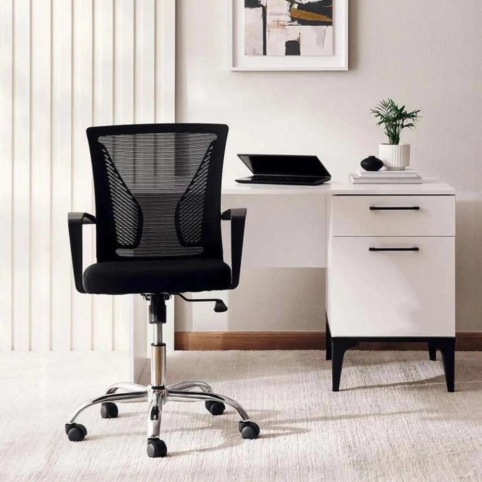 Hobbs Office Medium Back Chair Mesh Fabric - Black Pan Home