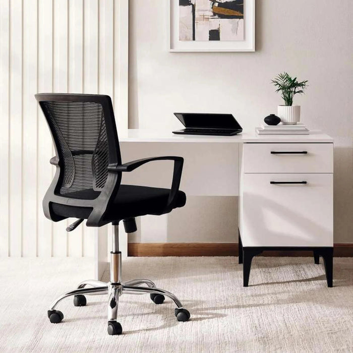 Hobbs Office Medium Back Chair Mesh Fabric - Black Pan Home