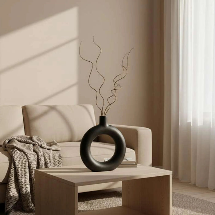 Hodor Metal Circle Decor Vase 35X5X40Cm - Black