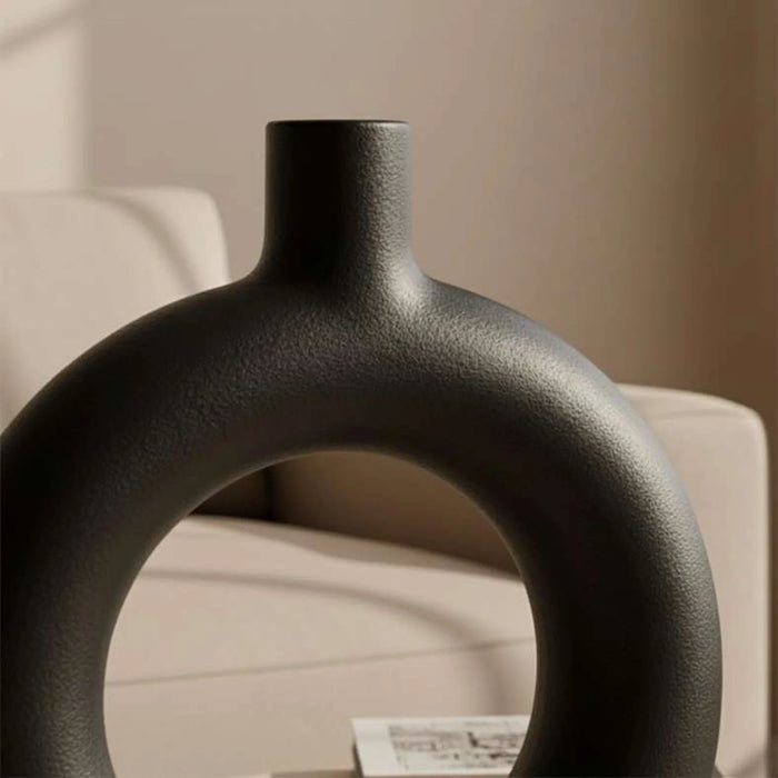 Hodor Metal Circle Decor Vase 35X5X40Cm - Black