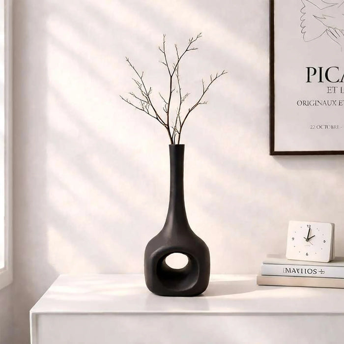 Hodor Metal Heavy Drop Metal Vase 15X13X43Cm - Black