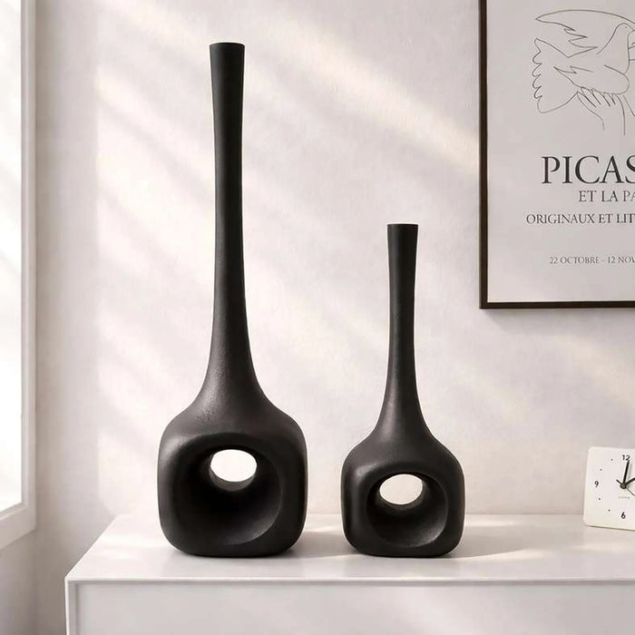 Hodor Metal Heavy Drop Metal Vase 15X13X43Cm - Black
