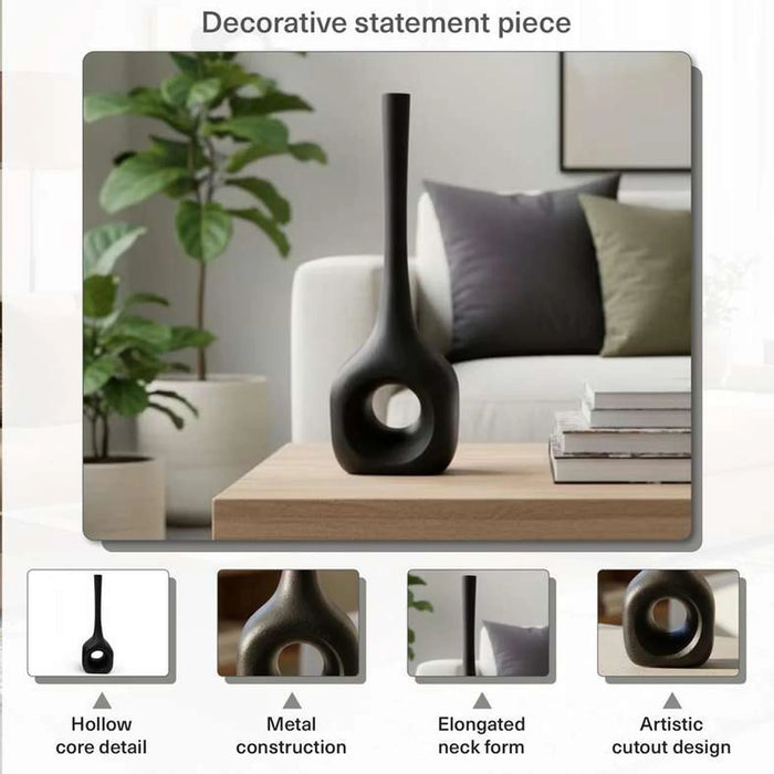 Hodor Metal Heavy Drop Metal Vase 15X13X43Cm - Black