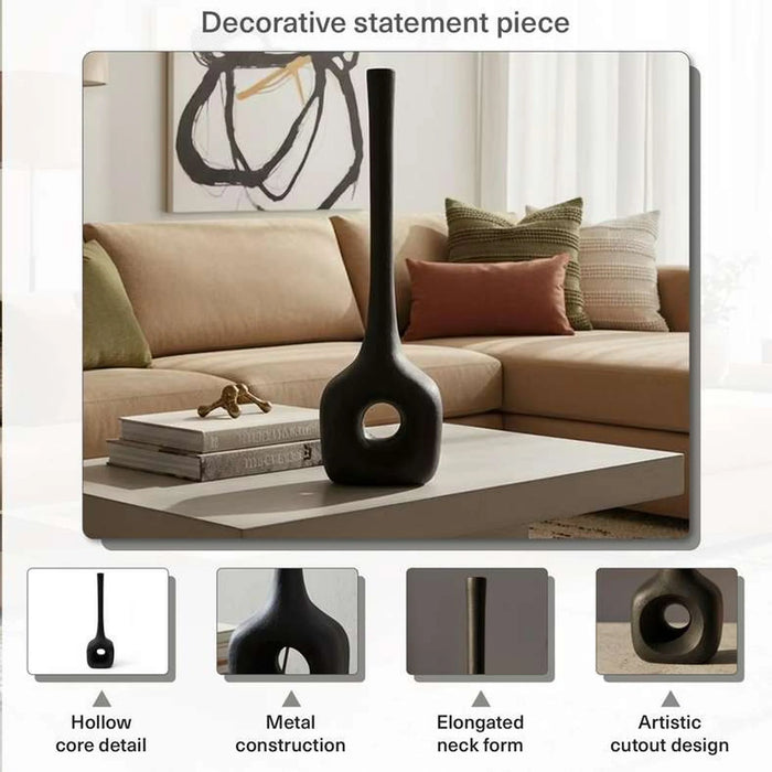 Hodor Metal Heavy Drop Metal Vase 15X13X50Cm - Black