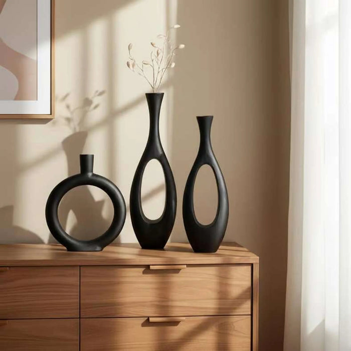 Hodor Metal Oval Decor Vase 20X8X58Cm - Black