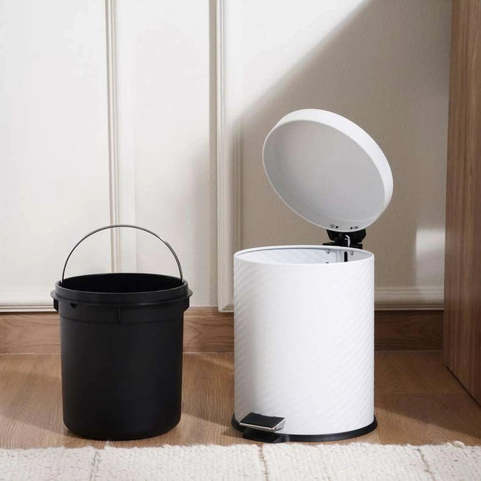 Home Essential Metal Pedal Bin Dia20.5Xh28Cm 5L - White Pan Home