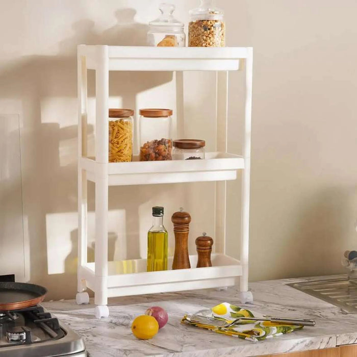 Homebasics 3 Tier Narrow Kitchen Storage Rack With Wheels -White