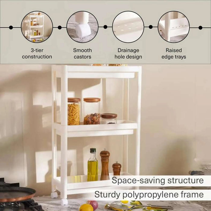 Homebasics 3 Tier Narrow Kitchen Storage Rack With Wheels -White