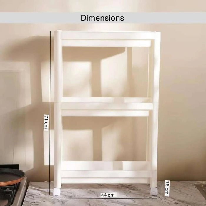 Homebasics 3 Tier Narrow Kitchen Storage Rack With Wheels -White