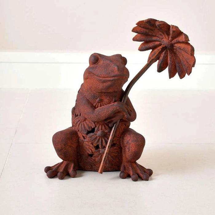 Hopper Resin Frog Figurine Garden Decor With Led Light 22.8X16.7X28.5Cm - Brown Pan Home