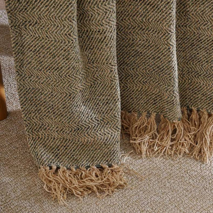 Horizon Herringbone Throw With Fringes 125X150Cm - Green Pan Home
