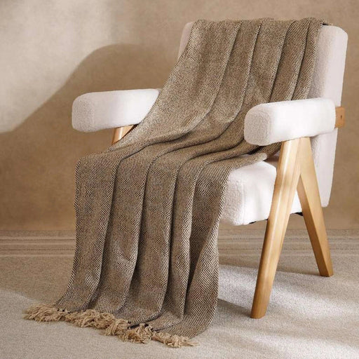 Horizon Herringbone Throw With Fringes 125X150Cm - Ochre Pan Home