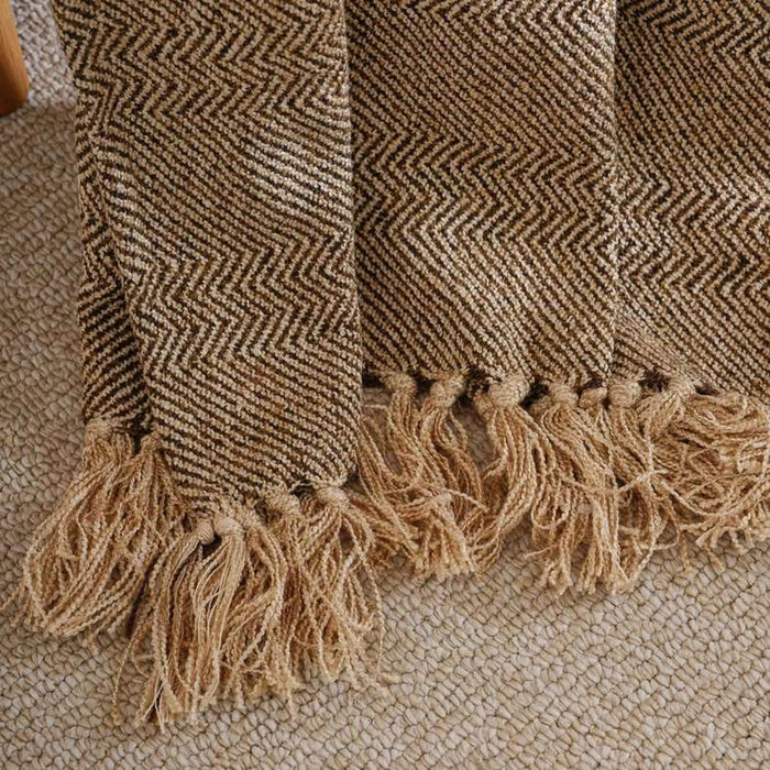 Horizon Herringbone Throw With Fringes 125X150Cm - Ochre Pan Home