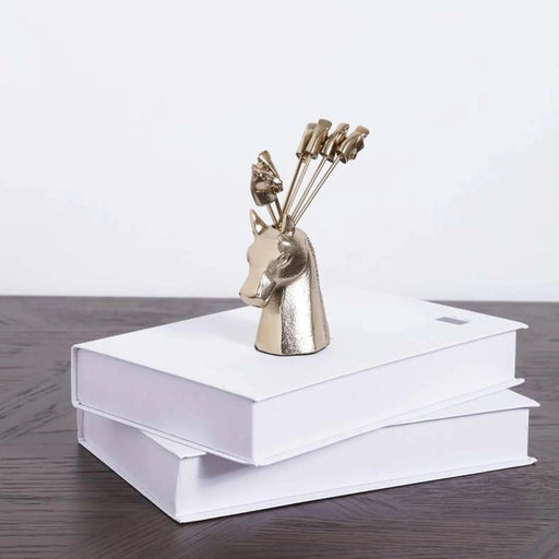 Horse Decor Pick Set 7.5X5X14Cm-Gold Pan Home
