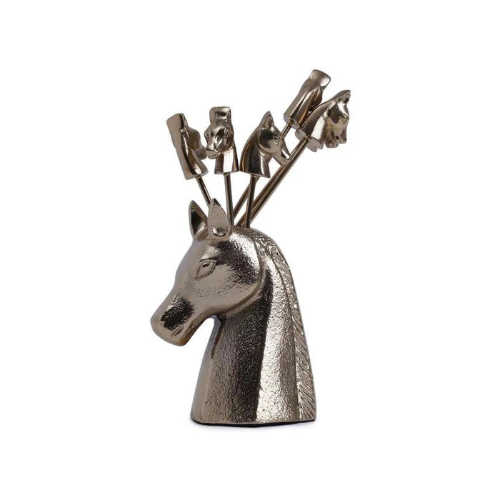 Horse Decor Pick Set 7.5X5X14Cm-Gold Pan Home