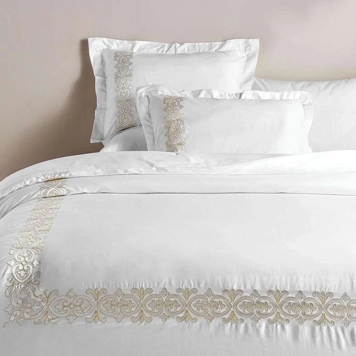 Hotel Glamour 300Tc Embroidered 3-Piece Super King Duvet Cover Set 260X220Cm - White/Beige