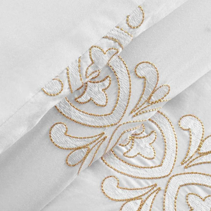 Hotel Glamour 300Tc Embroidered 3-Piece Super King Duvet Cover Set 260X220Cm - White/Beige