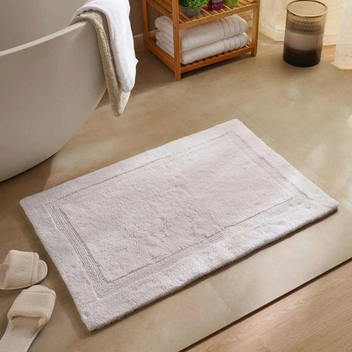 Hotel Luxe Reversible Cotton Bathmat 60X90Cm - White Pan Home