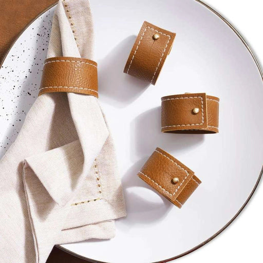 Houston 4-Piece Faux Leather Napkin Ring Set D5X3.2Cm - Brown Pan Home
