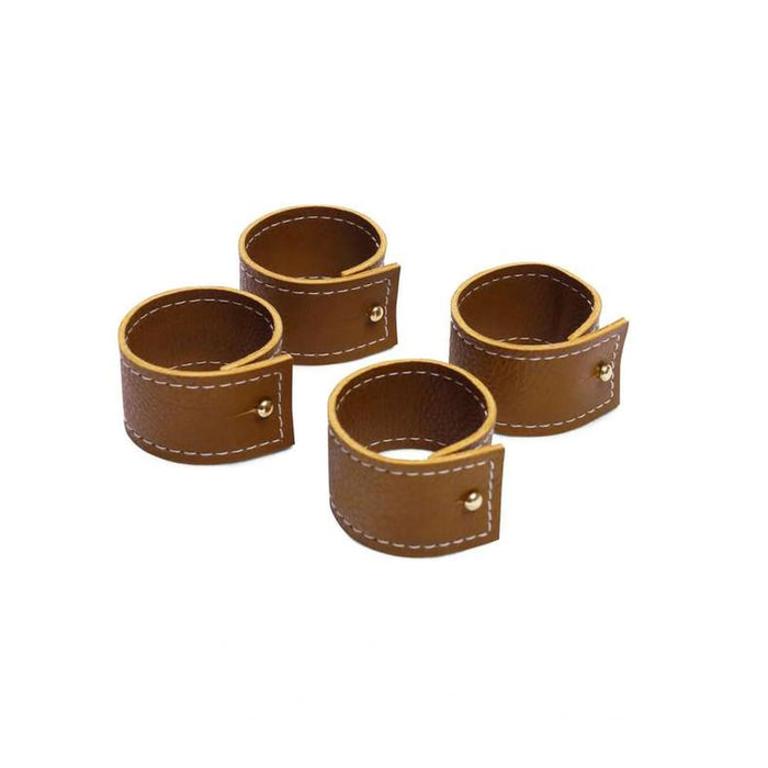 Houston 4-Piece Faux Leather Napkin Ring Set D5X3.2Cm - Brown Pan Home