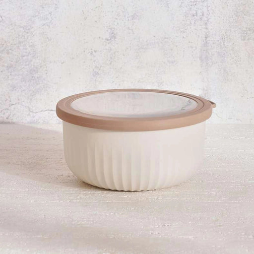 Hugo Round Storage Container 2L -White & Brown Pan Home