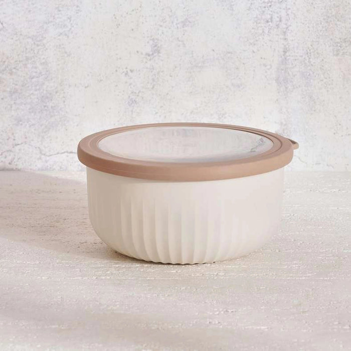 Hugo Round Storage Container 2L -White & Brown Pan Home